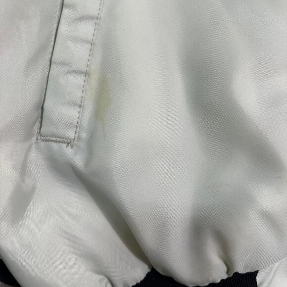 Vintage 90s Satin Varsity Company Jacket White Navy Blue Full Button Up Coat - Picture 8 of 8